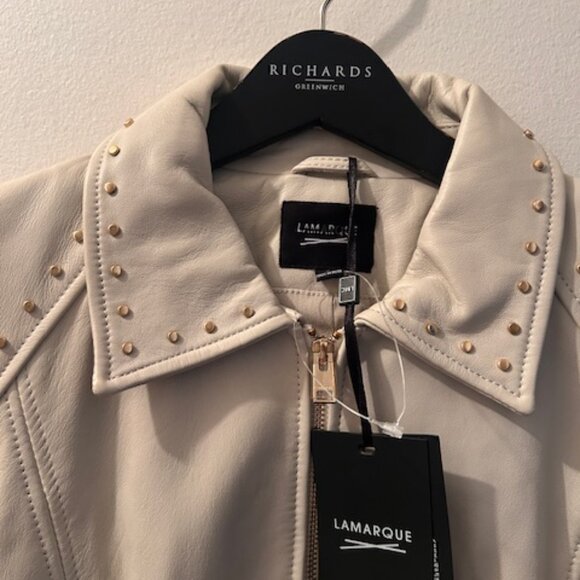 Anthropologie x Lamarque Gali Bone Leather Lined Studded Short Zip Jacket NEW L - Picture 4 of 16